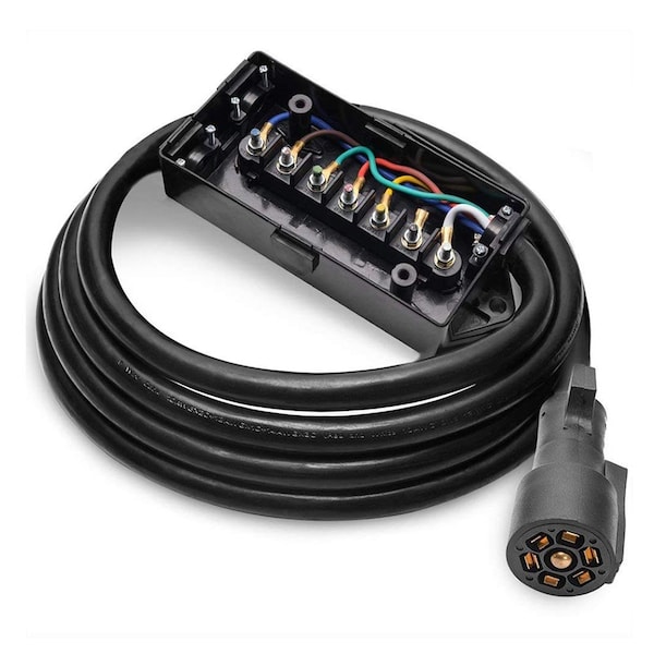 Superior Electric 7-Way Trailer RV Truck Cord & Plug with 7-Pole Wiring Junction Box 8ft Cable RVA1566 - main